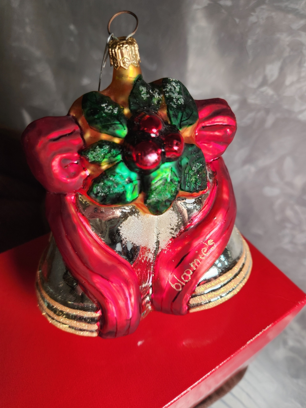 Christopher Radko Red and Green Holly Bell Ornament
